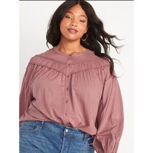 Old Navy Womens Plus 2X Button Up Blouse Pink Long Sleeve Shirt Top